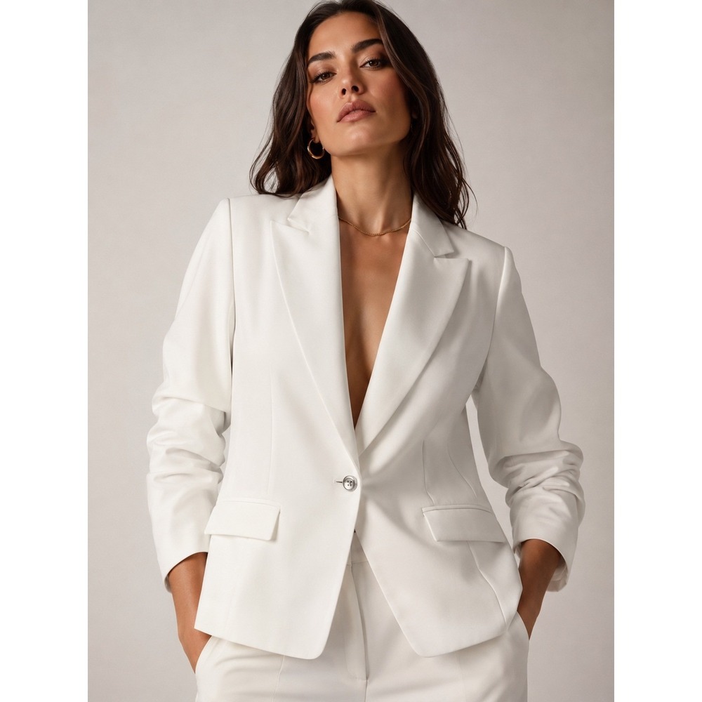 Mural Blazer‎ Women Medium White New Tailored Single Button Peaked Lapel Jacket